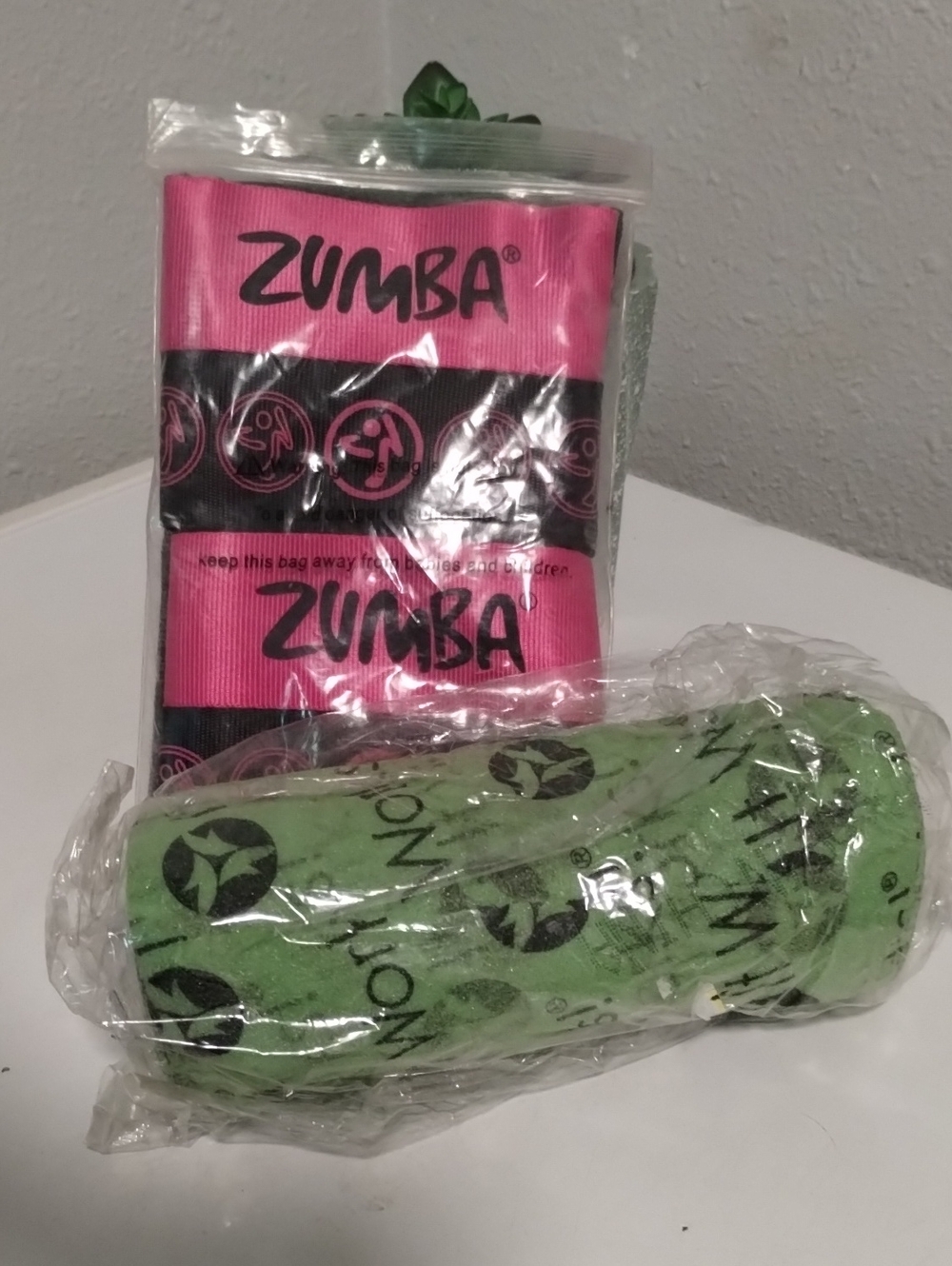 Zumba Fitness Pink Wristbands and Green Resistance Bands